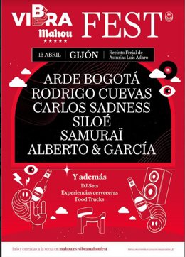 Archivo - Cartel de 'Vibra Mahou Fest' de 2024 en Gijón.