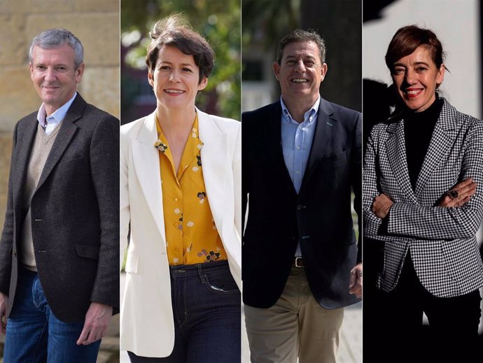 Archivo - Los candidatos del PP, Alfonso Rueda; BNG, Ana Pontón; PSdeG, José Ramón Gómez Besteiro; y Sumar Galicia, Marta Lois. Elecciones gallegas del 18 de febrero de 2024.