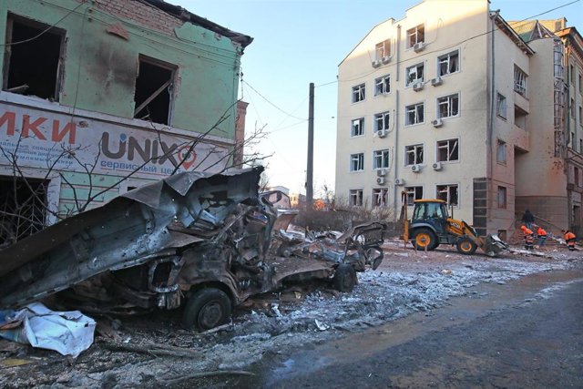 Destrozos en Járkov (Ucrania).