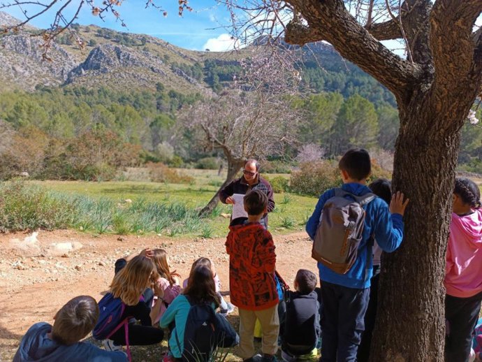 Varios niños participan en la actividad 'Una nit a la Serra'.