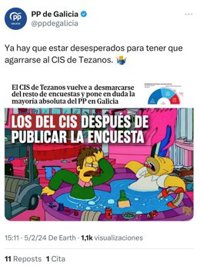 El PPdeG recurre a una escena de resaca de 'Los Simpson' e ironiza: "Los del CIS después de publicar la encuesta"