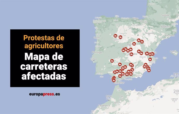 Mapa de cortes de tráfico provocados por las protestas de agricultores en  carreteras