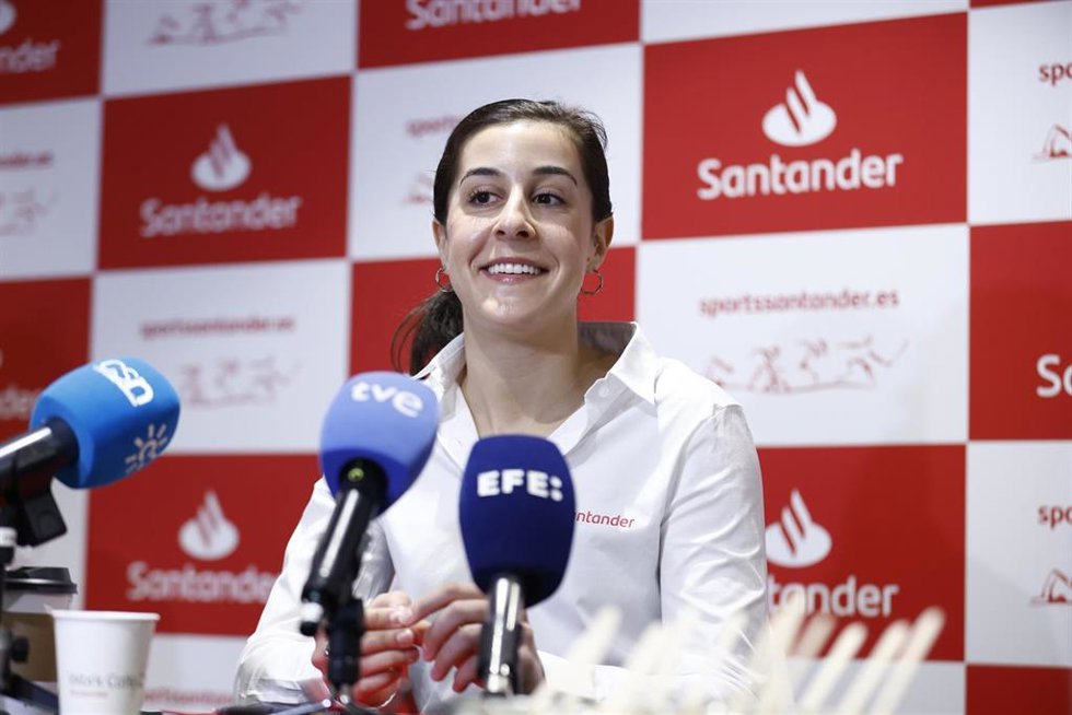 Carolina Marín durante el Desayuno de Sports Santander en el Santander Work Café de Recoletos, en Madrid