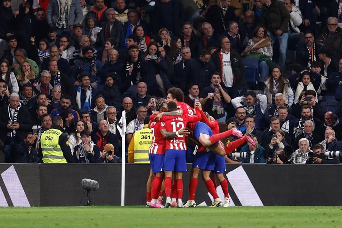 Marcos Llorente of Atletico de Madrid celebrates a goal during the Spanish League, LaLiga EA Sports, football match played between Real Madrid and Atletico de Madrid at Santiago Bernabeu stadium on February 04, 2024 in Madrid, Spain.