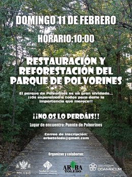 Cartel de la jornada de plantación en el parque de Polvorines.