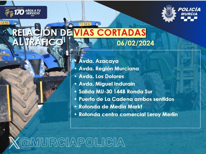 Cartel de las vías qe permanecen cortadas al tráfico