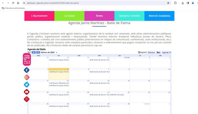 Agenda del alcalde de Palma, Jaime Martínez.