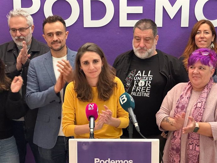 La coordinadora de Unidas Podemos en Baleares, Lucía Muñoz, en declaraciones a los medios.