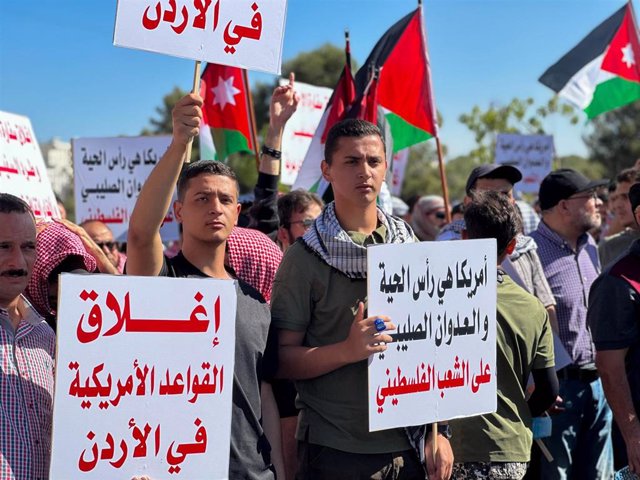 Archivo - Imagen de archivo de una protesta a favor del pueblo palestino en Jordania.   