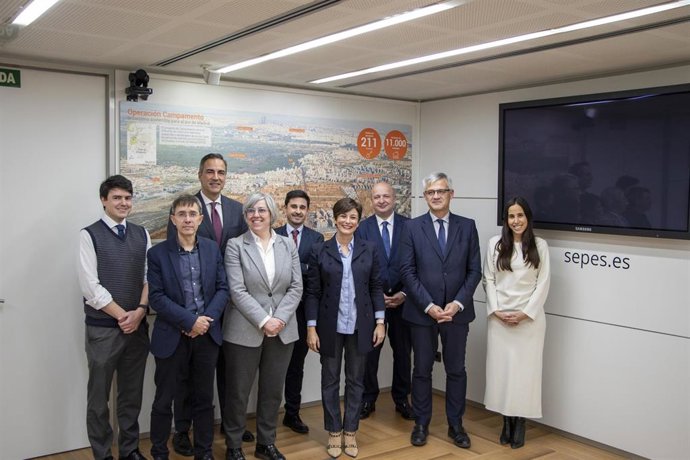 La ministra de Vivienda, Isabel Rodríguez, durante su visita al Sepes.