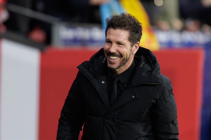 Diego Pablo Simeone, head coach of Atletico de Madrid, looks on during the Spanish League, LaLiga EA Sports, football match played between Atletico de Madrid and Valencia CF at Civitas Metropolitano stadium on January 28, 2024 in Madrid, Spain.