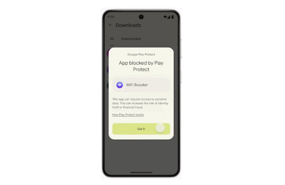 Notificación de instalación bloqueada por posible app de fraude financiero