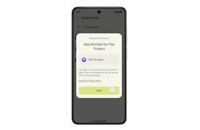 Notificación de instalación bloqueada por porsible app de fraude financiero