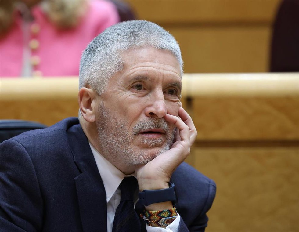El ministro del Interior, Fernando Grande-Marlaska, durante una sesión plenaria en el Senado, a 7 de febrero de 2024, en Madrid (España). 