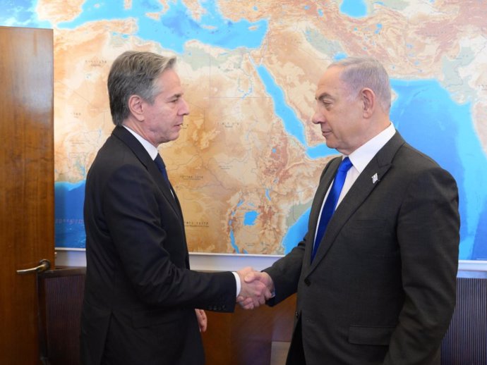 El primer ministro de Israel, Benjamin Netanyahu, recibe al secretario de Estado de Estados Unidos, Antony Blinken