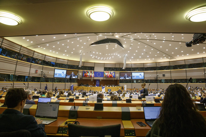 Vista general del interior del Parlamento Europeo, a 29 de noviembre de 2023, en Bruselas (Bélgica). 
