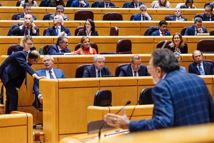 Archivo - El portavoz de Junts en el Senado, Josep Lluís Cleries, interviene durante una sesión plenaria, en el Senado, a 14 de noviembre de 2023, en Madrid (España). La Comisión de Reglamento del Senado ha avalado la reforma propuesta por el PP para dila