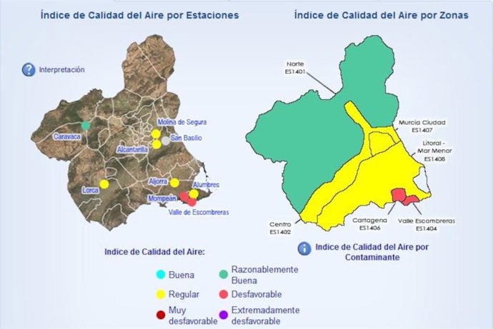 Estado de la calidad del aire por áreas