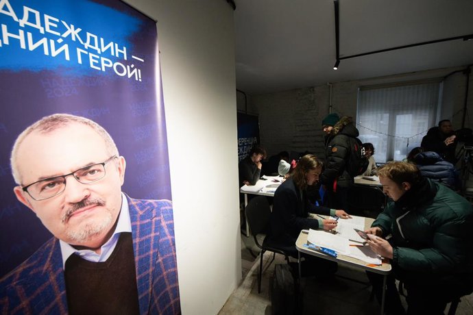 Sede de la campaña del opositor ruso Boris Nadezhdin.