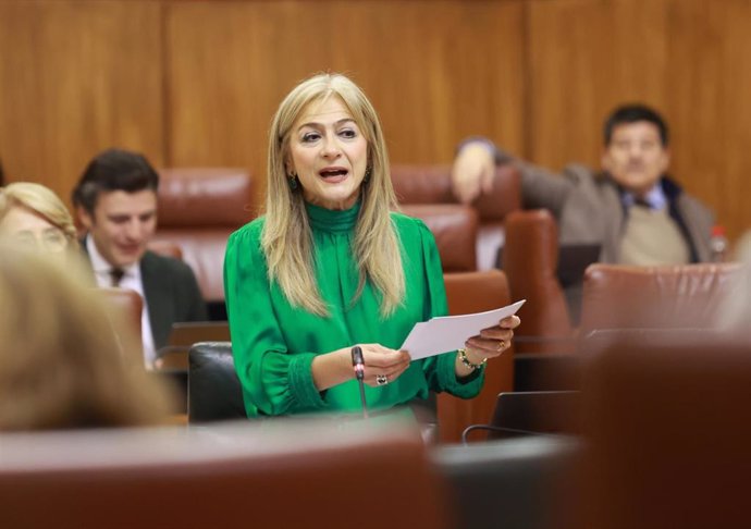 La consejera de Desarrollo Educativo, Patricia del Pozo, en el Pleno del Parlamento de Andalucía.