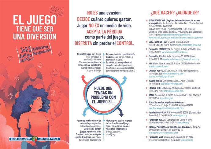 Folleto de la campaña sobre riesgos del juego del Gobierno Vasco