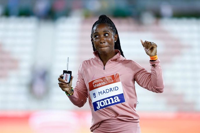 Archivo - Shelly-Ann Fraser-Pryce durante su participación en el Meeting de Madrid de 2023