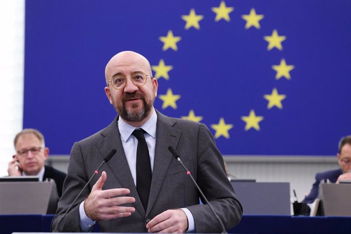 06 February 2024, France, Strasbourg: European Council President Charles Michel speaks during a debate on the results of the latest EU summits, as part of a plenary session at the European Parliament in Strasbourg.