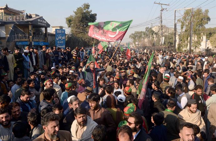 February 10, 2024, Pakistan: PESHAWAR, PAKISTAN, FEB 10: Activists of Tehreek-e-Insaf (PTI) are holding protest .demonstration against alleged rigging in General Election 2024, held at Charsadda road in .Peshawar on Saturday, February 10, 2024.