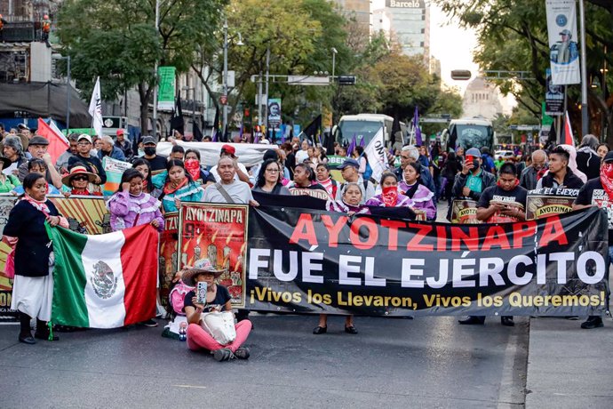 January 26, 2024, Mexico City, Munich, Mexico: January 26, 2024, Mexico City, Mexico: The mothers and fathers of the 43 students from the Ayotzinapa Normal School participate in the CXII Global Action for Ayotzinapa and Mexico in a march and rally in Mexi