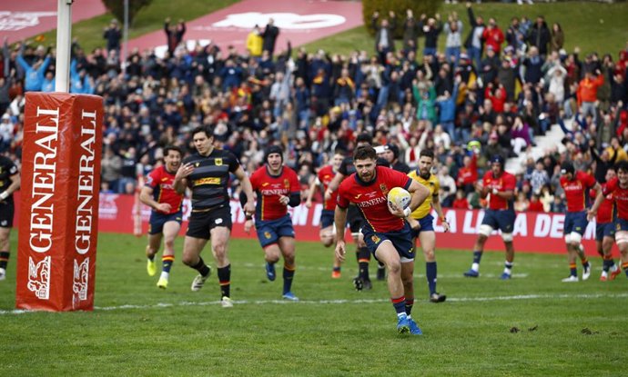 La selección española de rugby XV ante Alemania en la segunda jornada del Campeonato de Europa