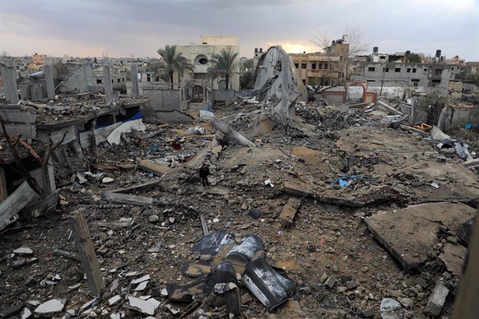 CAIRO, Feb. 7, 2024  -- This photo taken on Jan. 27, 2024 shows the rubble in the southern Gaza Strip city of Rafah.