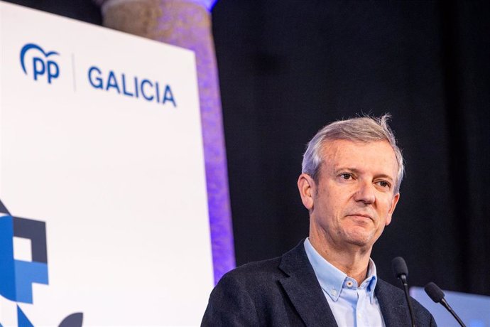 El presidente de la Xunta de Galicia y candidato del PP a la reelección, Alfonso Rueda, en un acto de campaña.