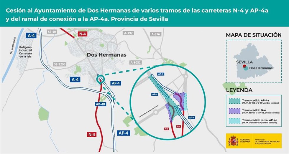 Archivo - Detalle de los tramos de las carreteras N-4 y AP-4A cedidos al Consistorio nazareno.
