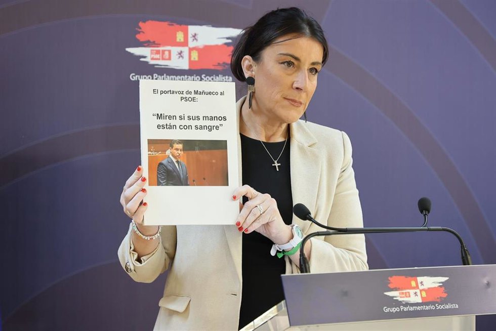 Ana Sánchez durante la rueda de prensa en las Cortes