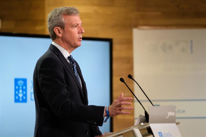 El presidente de la Xunta, Alfonso Rueda, en rueda de prensa.