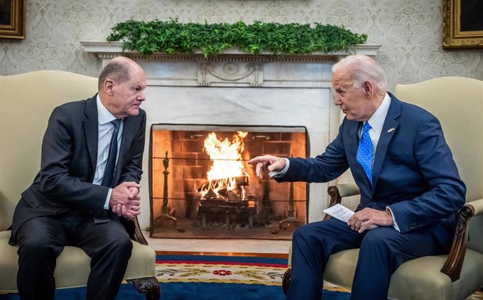 El presidente de Estados Unidos, Joe Biden, recibe en la Casa Blanca al canciller de Alemania, Olaf Scholz