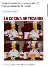 Foto: El PPdeG tira de Homer Simpson cocinando y reduce a "fraude" el CIS: "Dice lo que Sánchez quiere que diga"