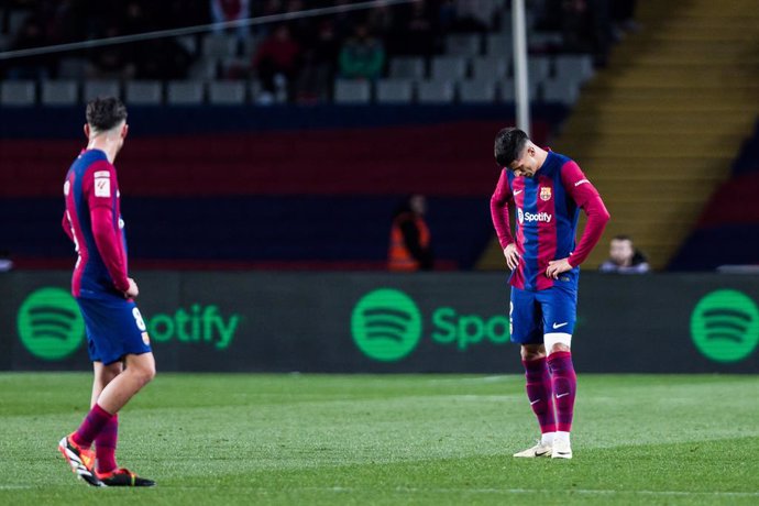 Joao Cancelo of FC Barcelona laments during the Spanish league, La Liga EA Sports, football match played between FC Barcelona and Granada CF at Estadio Olimpico de Montjuic on February 11, 2024 in Barcelona, Spain.
