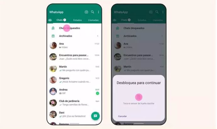 Interfaz de desbloqueo de contactos en WhatsApp