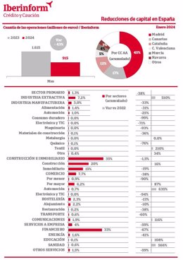 La gráfica de Iberinform, que recoge el importe de las reducciones de capital en enero de 2024.