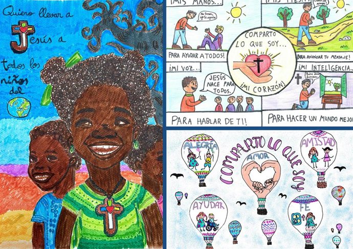 Algunos de los dibujos ganadores de la 11 edición del Concurso Nacional de Obras Misionales Pontificias.
