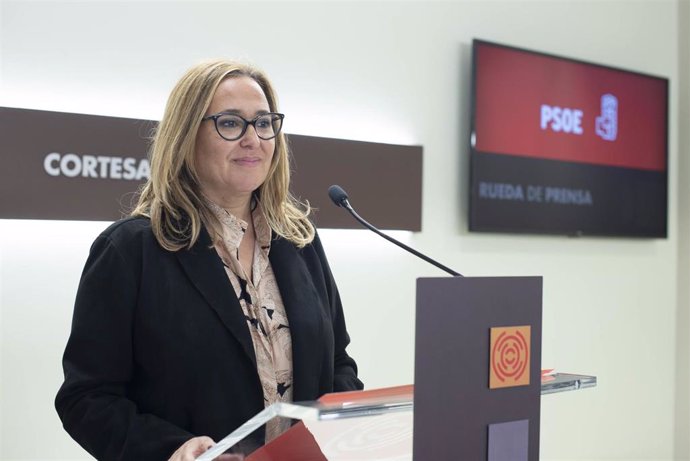 Portavoz del PSOE en las Cortes de Aragón, Mayte Pérez, en rueda de prensa