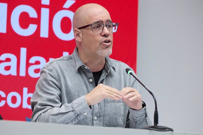 El secretario general de CCOO, Unai Sordo, interviene durante la presentación del balance de la negociación colectiva en 2023 elaborado por el sindicato, a 23 de enero de 2024, en Madrid (España).