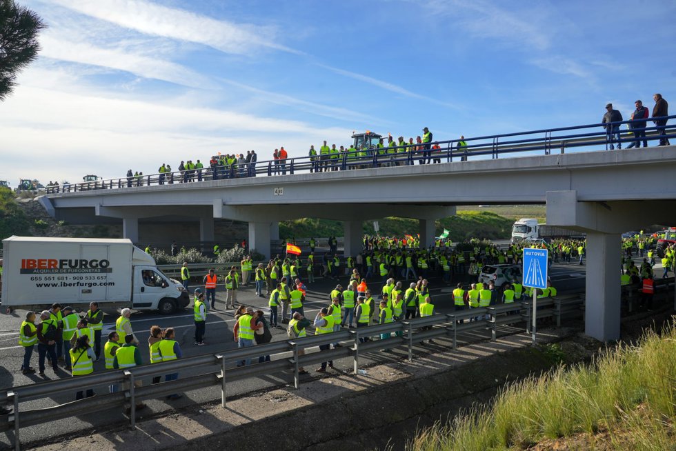 Cortes en la A-4 a la altura de Carmona (Sevilla) en el marco de las protestas del campo convocadas por las organizaciones agrarias  
