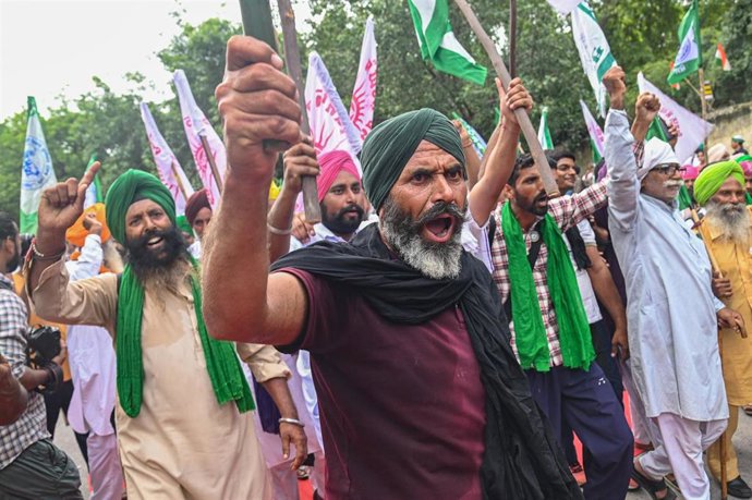 Archivo - Imagen de archivo de una pretesta de agricultores en India. 