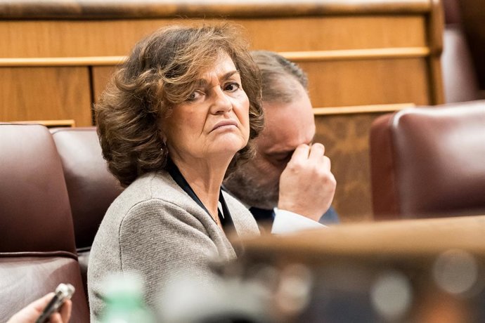 Archivo - La diputada en el Congreso y exvicepresidenta del Gobierno Carmen Calvo durante un pleno en el Congreso de los Diputados, a 19 de diciembre de 2023, en Madrid (España). El Pleno del Congreso tiene previsto debatir el próximo 9 de enero, en una