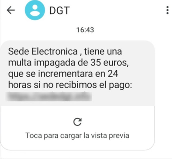 Archivo - Imagen de una campaña fraudulenta en la que se intenta suplantar a la DGT