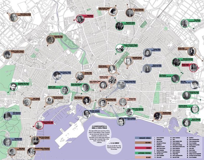 Imagen publicada por el colectivo Arquitectives y difundida por Unidas Podemos que muestra la Guía Urbana de Mujeres de Palma, la cual ha sido retirada de la web de Cort.