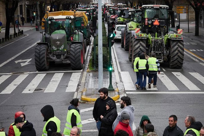 Agricultores y tractores en Pamplona la semana pasada.