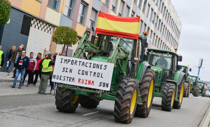 Varios tractores durante una manifestación en la novena jornada de protestas de los tractores en las carreteras españolas, a 14 de febrero de 2024, en Torija, Guadalajara, Castilla-La Mancha (España). Agricultores y ganaderos de toda España han sacado s